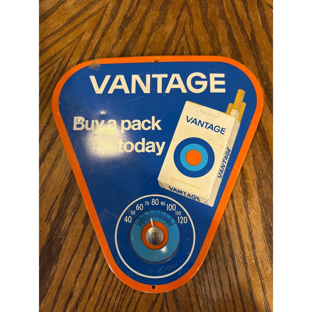 Vintage Vantage Cigarettes Metal Advertising Thermometer Sign Retro Tobacciana